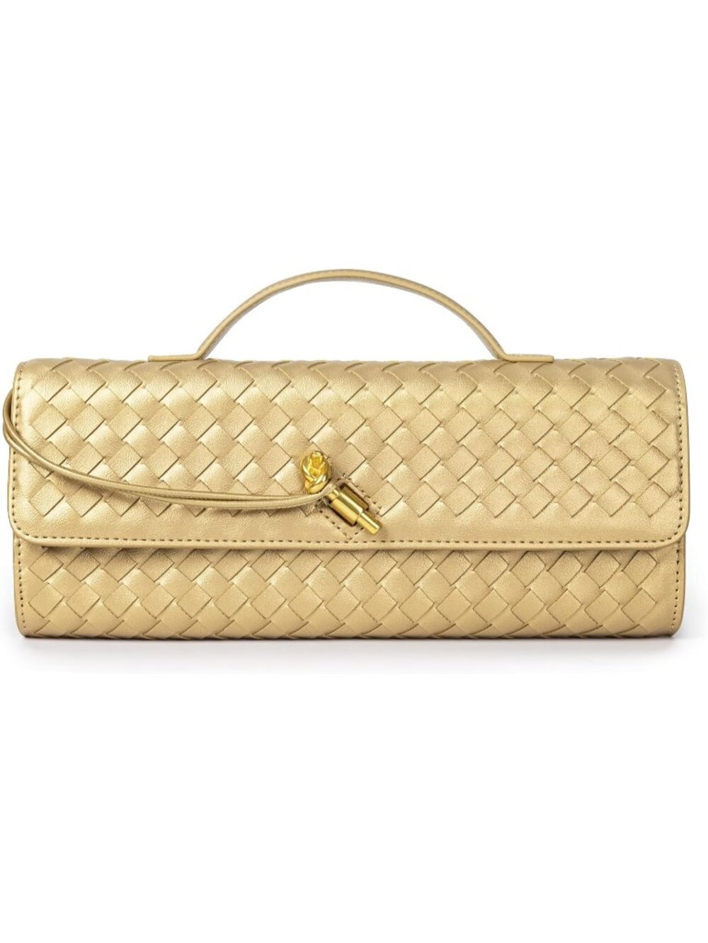 〽️Women's Gold Clutch Purse Woven Vegan Leather Formal Evening Crossbody Bags